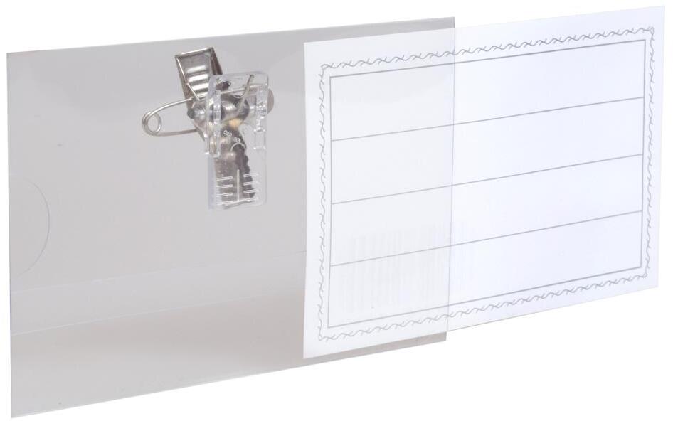 Identyfikator MemoBe, z klipsem i agrafką, 87x53mm, 1 sztuka, przezroczysty