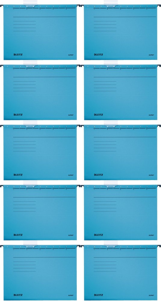 10x Teczka zawieszkowa kartonowa Leitz Alpha, A4, 348x260mm, 230g/m2, niebieski