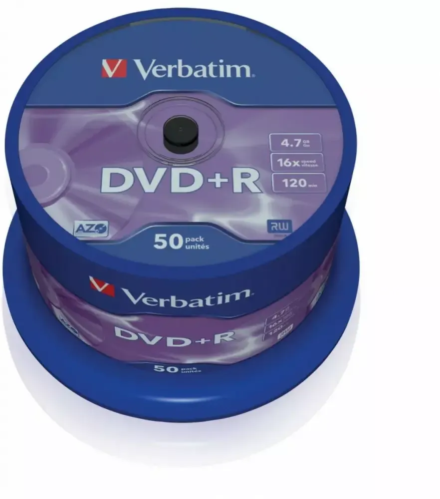 Płyta DVD+R Verbatim, jednokrotnego zapisu, 4.7GB, cake box, 50 sztuk
