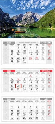 Kalendarz ścienny 2026, Udziałowiec, trójdzielny, 310x680mm, jezioro