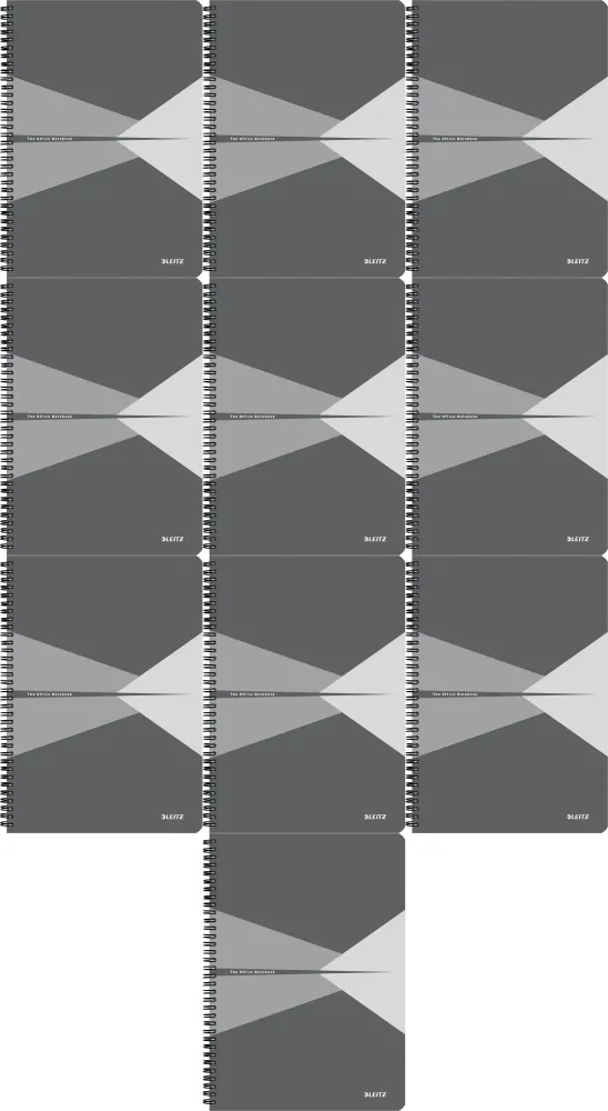 10x Kołonotatnik Leitz Office, A4, w kratkę, 90 kartek, okładka PP, szary