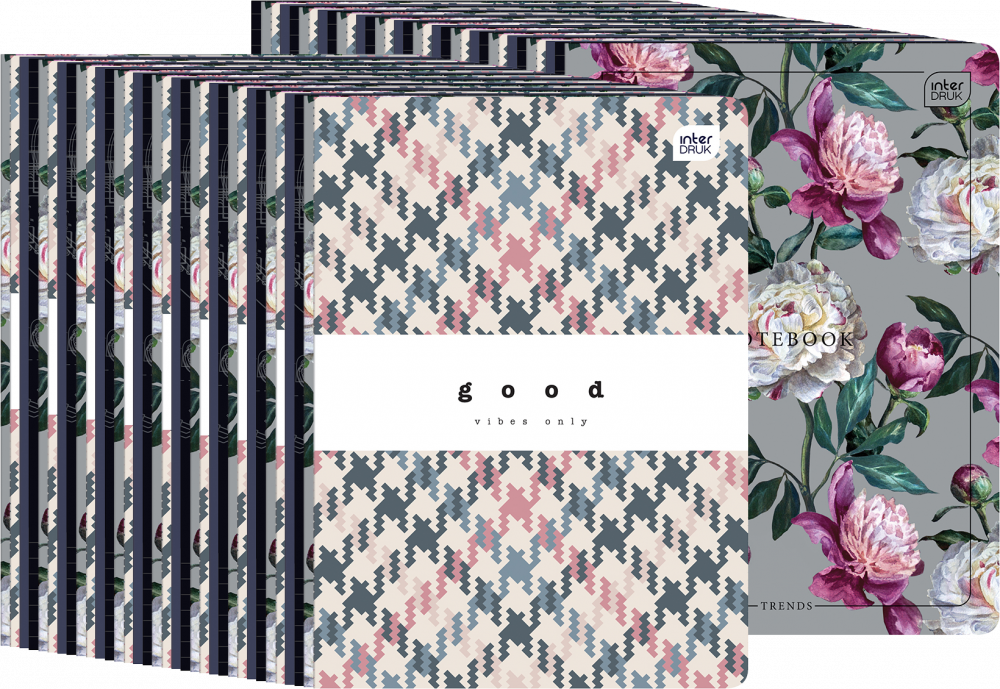 60x Zeszyt w kratkę Interdruk, A5, miękka oprawa, 96 kartek, mix wzorów
