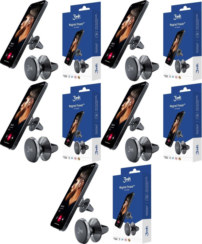 5x Uchwyt na telefon do samochodu 3mk Magnet Power, magnetyczny, czarny