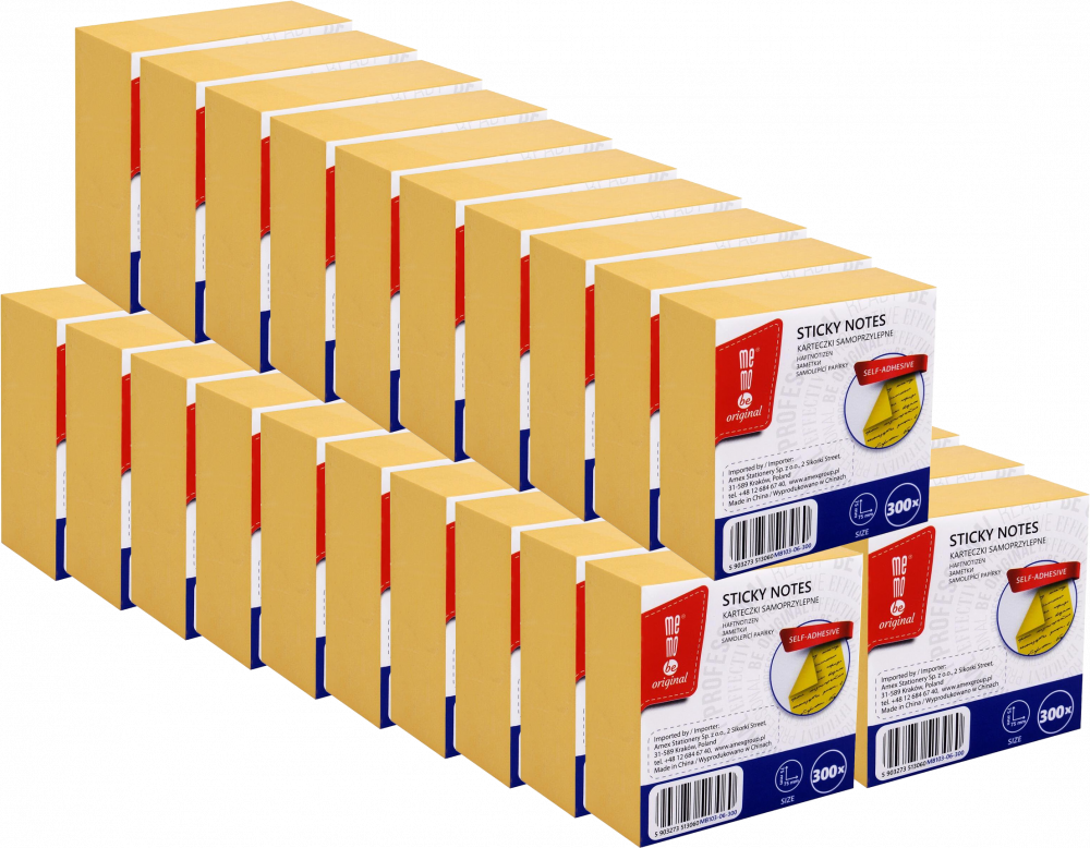 30x Karteczki samoprzylepne MemoBe, 75x75mm, 300 karteczek, żółty