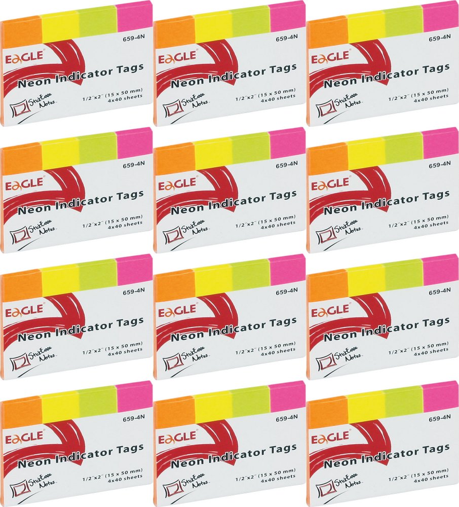 12x Zakładki samoprzylepne Eagle, proste, indeksujące, 15x50mm, 4x40 sztuk, mix kolorów neonowych