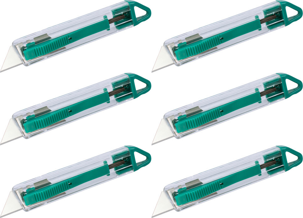 6x Nóż bezpieczny Wolfcraft WF4135000, z wymiennym ostrzem, transparentny