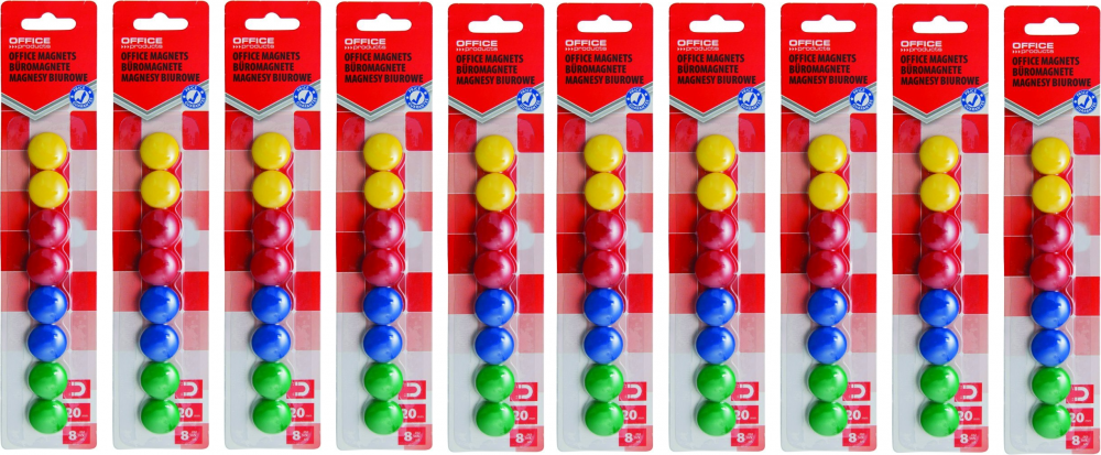 10x magnesy Office Products, 20mm, 8 sztuk, mix kolorów