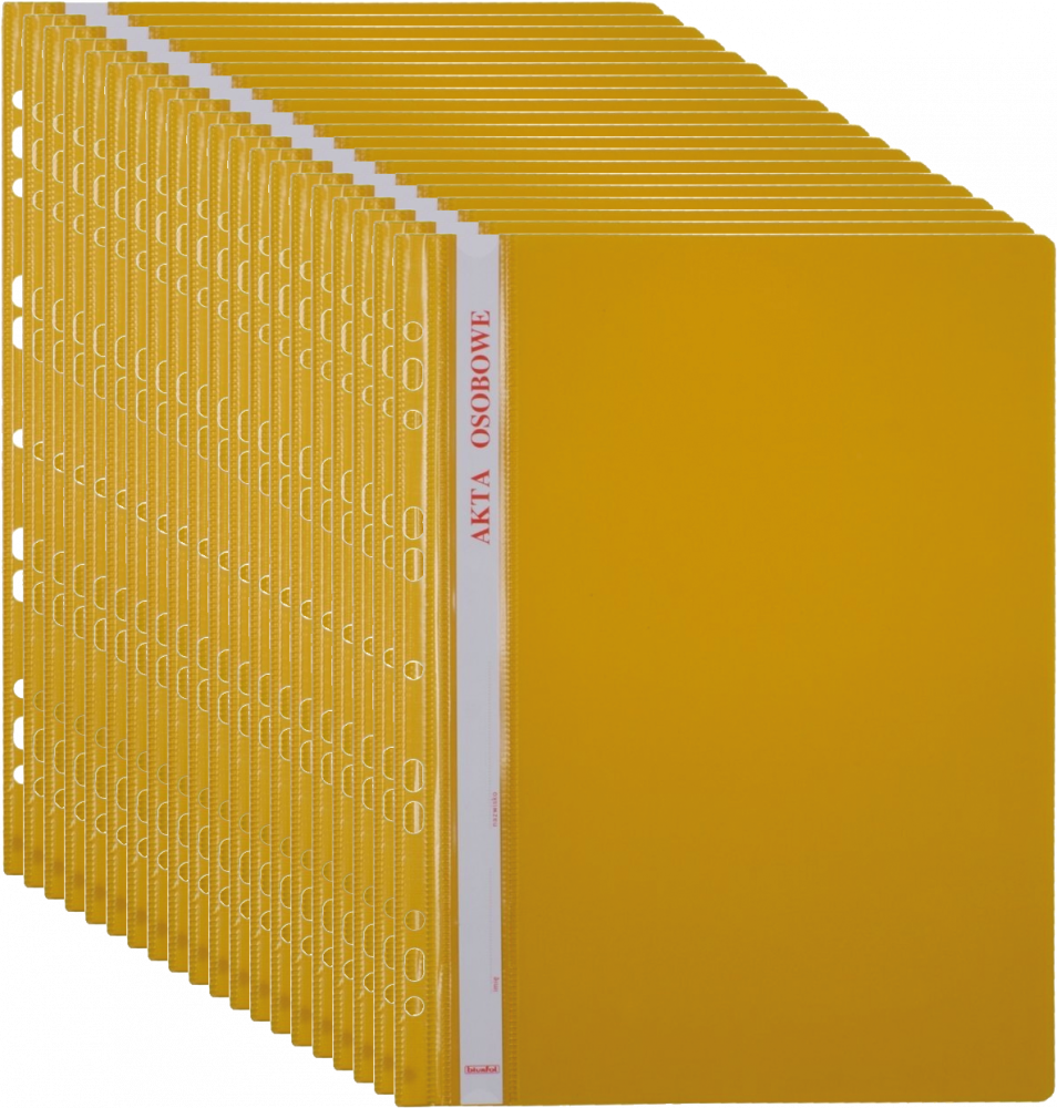 20x Skoroszyt plastikowy oczkowy Biurfol, do akt osobowych, A4, do 200 kartek, żółty