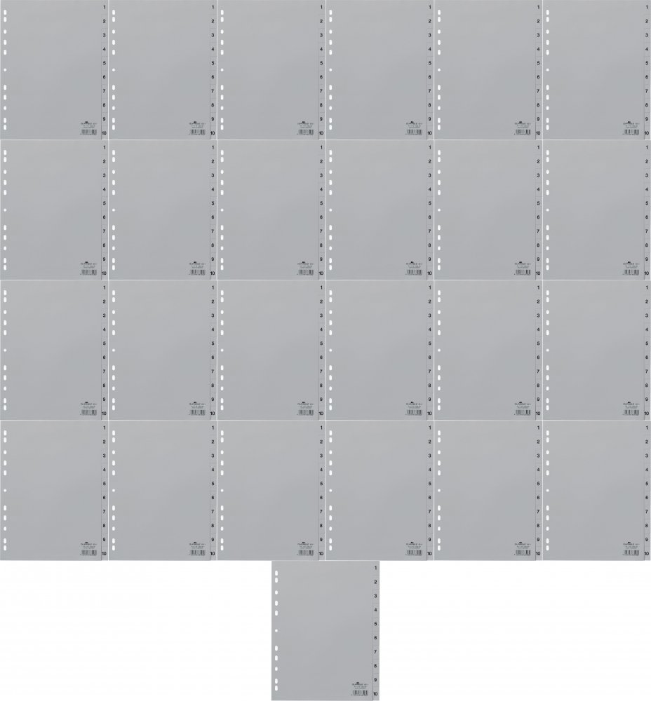 25x Przekładki do segregatora Durable, plastikowe, numeryczne, A4, 1-10 kart, szary