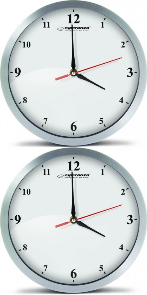 2x Zegar ścienny Esperanza Detroit, 30cm, tarcza kolor biały, obudowa kolor biały