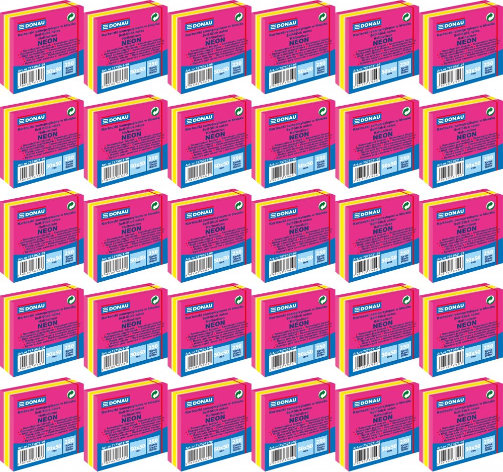 96x Karteczki samoprzylepne Donau, 50x50mm, 250 karteczek, neon-pastel, mix różowy