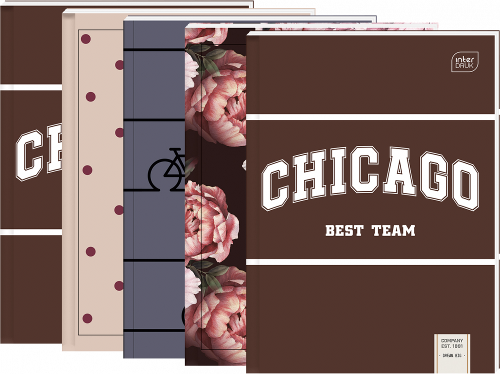 5x Brulion w kratkę Interdruk, A4, twarda oprawa, 96 kartek, mix wzorów