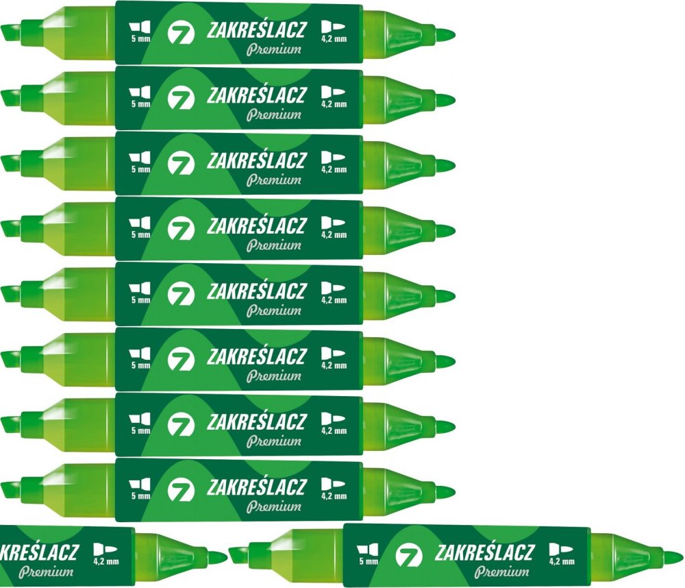10x Zakreślacz dwustronny Tetis, okrągła/ścięta, 4.2mm/5mm, zielony