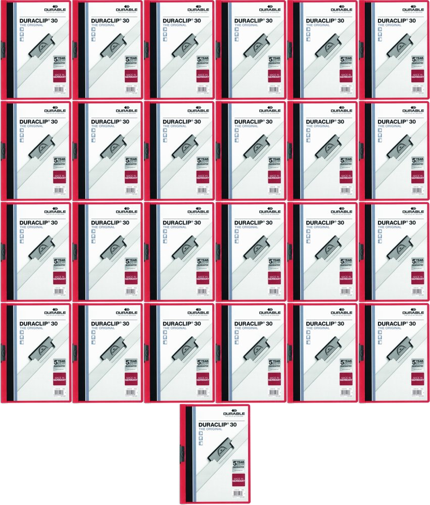 25x Skoroszyt plastikowy z klipsem Durable Duraclip, A4, do 30 kartek czerwony