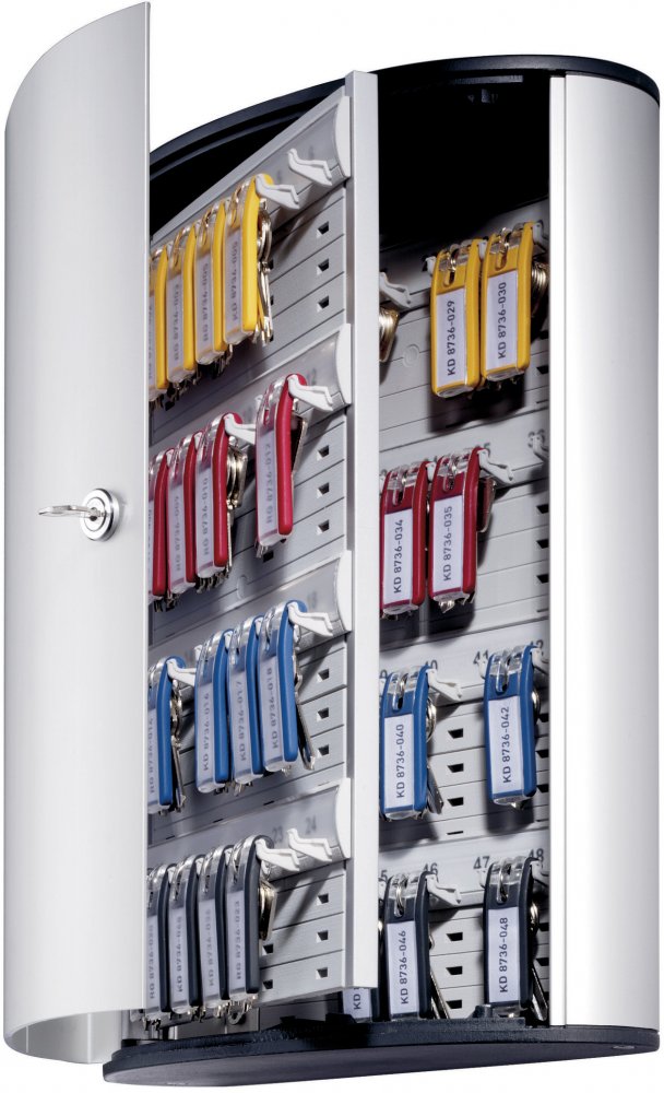 Szafka na klucze Durable Key Box, na 48 kluczy, z zamkiem cylindrycznym i zawieszkami, srebrny