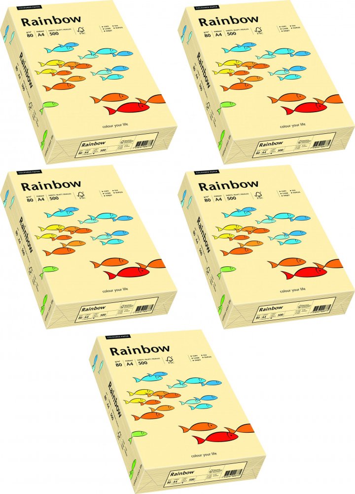 5x Papier kolorowy Rainbow, A4, 80g/m2, 500 arkuszy, kość słoniowa (R06)