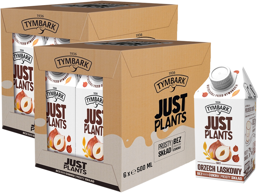 12x Napój owsiany Tymbark Just Plants, bez cukru, orzech laskowy, 0.5l