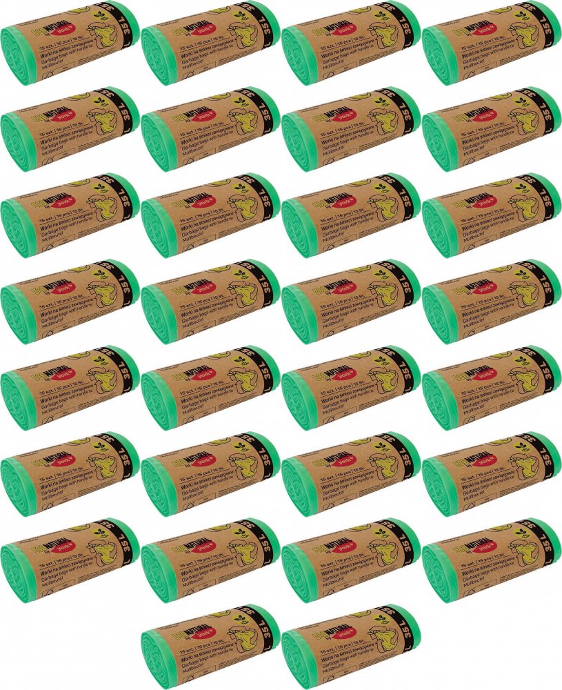 35x Worki na śmieci Eco Natural by York, na odpady zmieszane, 35l, 15 sztuk, zielony