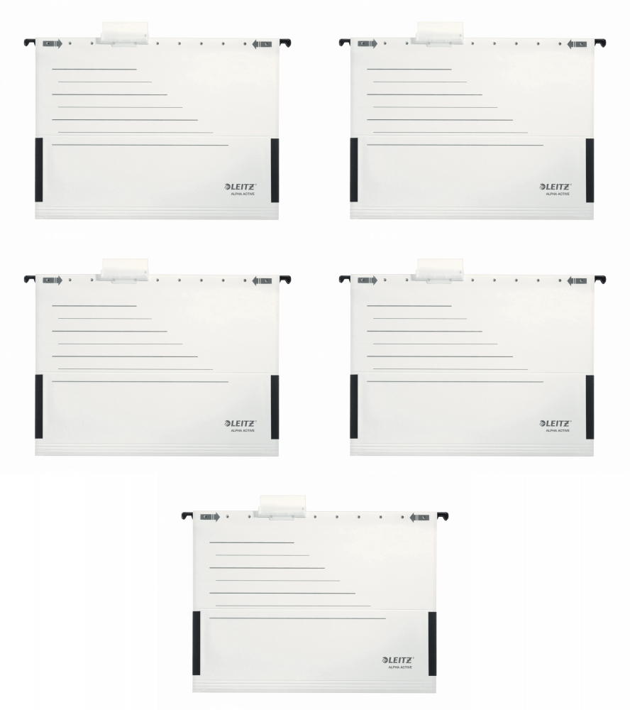 5x Teczka zawieszkowa kartonowa Leitz Alpha Active, A4, z rozciągliwymi bokami, 225g/m2 biały