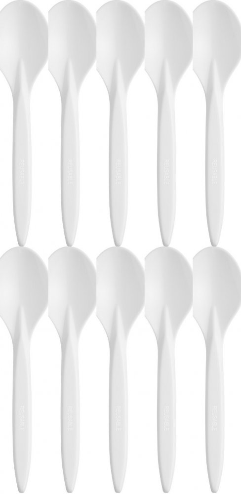 10x Łyżki wielorazowe Bittner premium, 18cm, plastik, 100 sztuk, biały