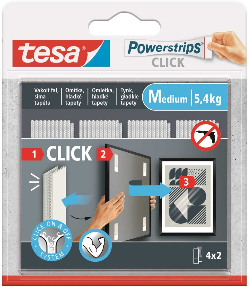 Rzepy samoprzylepne Tesa Powerstrips CLICK, rozmiar M, 4x2, biały