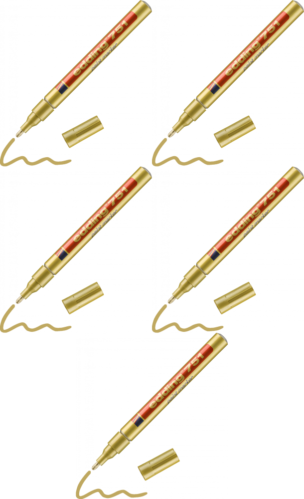 5x Marker olejowy edding 751, w aluminiowej obudowie, okrągła, 1-2mm, złoty