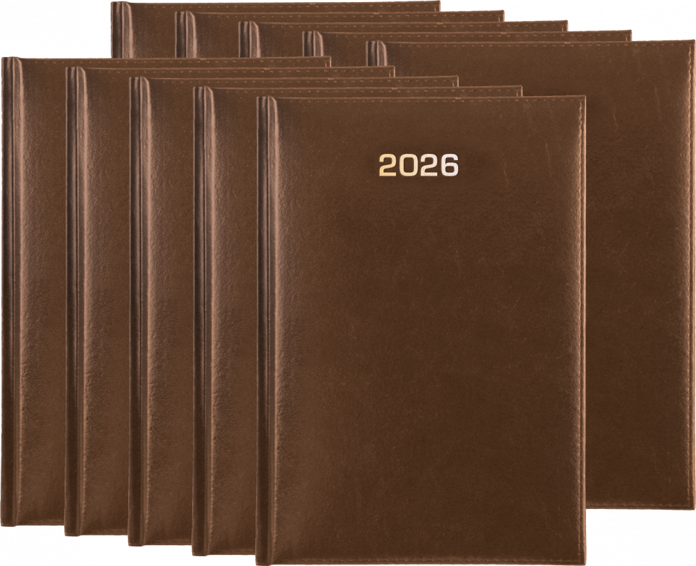 10x Kalendarz książkowy 2026, Udziałowiec, A5, tygodniowy, brązowy
