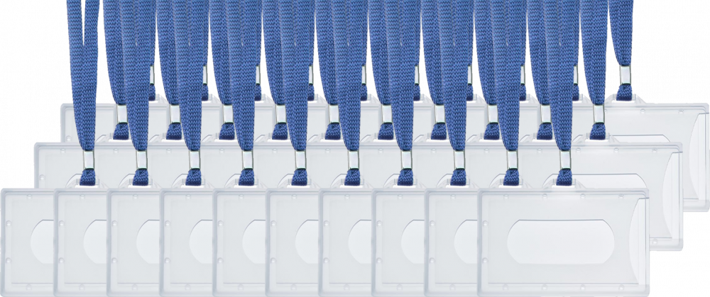 50x Holder do identyfikatorów Argo, z niebieską taśmą o szerokości 8mm, 92x59mm, przezroczysty