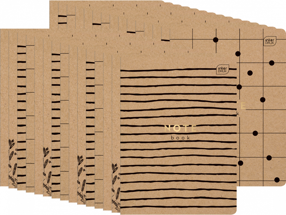 30x Zeszyt gładki Interdruk HS Kraft, A5, 60 kartek, mix wzorów