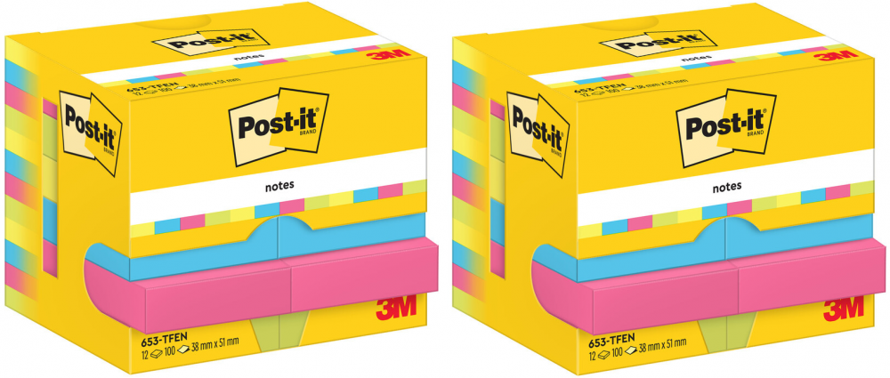 2x Karteczki samoprzylepne Post-it Paleta Energetyczna, 38x51mm, 12x100 karteczek, mix kolorów