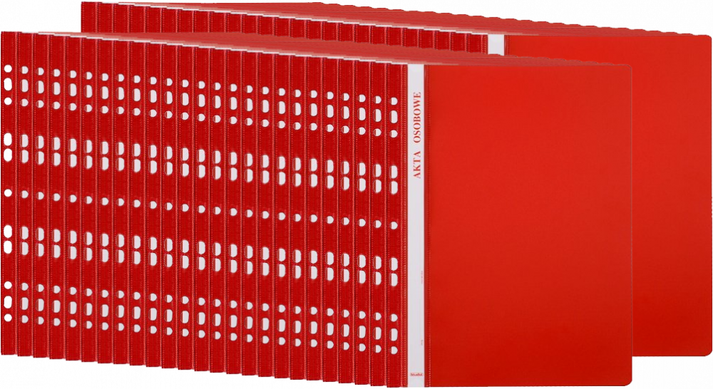 50x Skoroszyt plastikowy oczkowy Biurfol, do akt osobowych, A4, do 200 kartek, czerwony