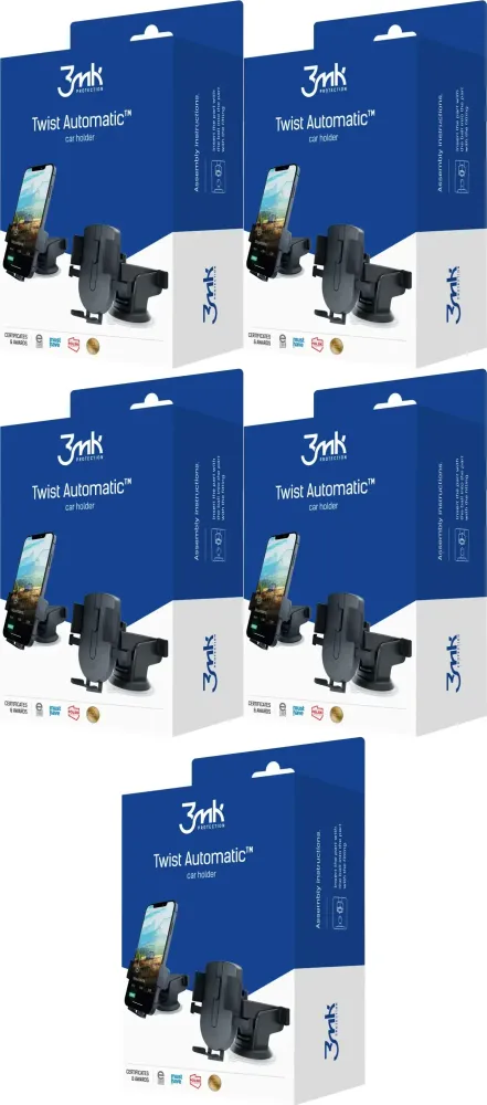 5x Uchwyt na telefon do samochodu 3mk Twist Automatic, czarny