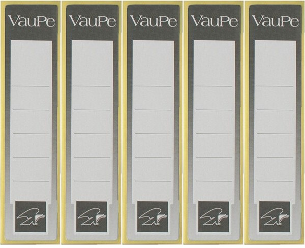 5x Etykiety do segregatorów VauPe, samoprzylepne, 35x155mm, 25 sztuk, biało-szary