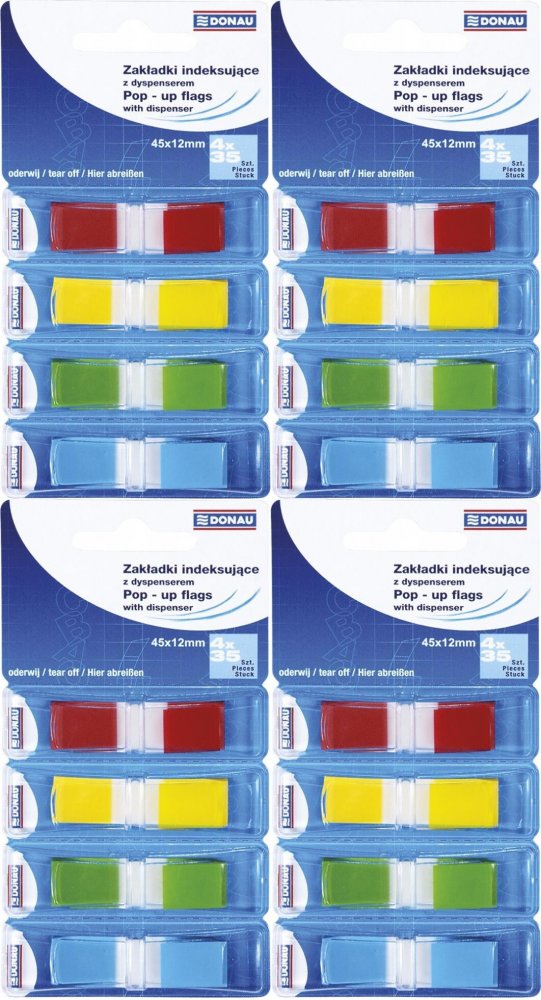 4x Zakładki samoprzylepne Donau, indeksujące, 12x45mm, 4x35 sztuk, mix kolorów