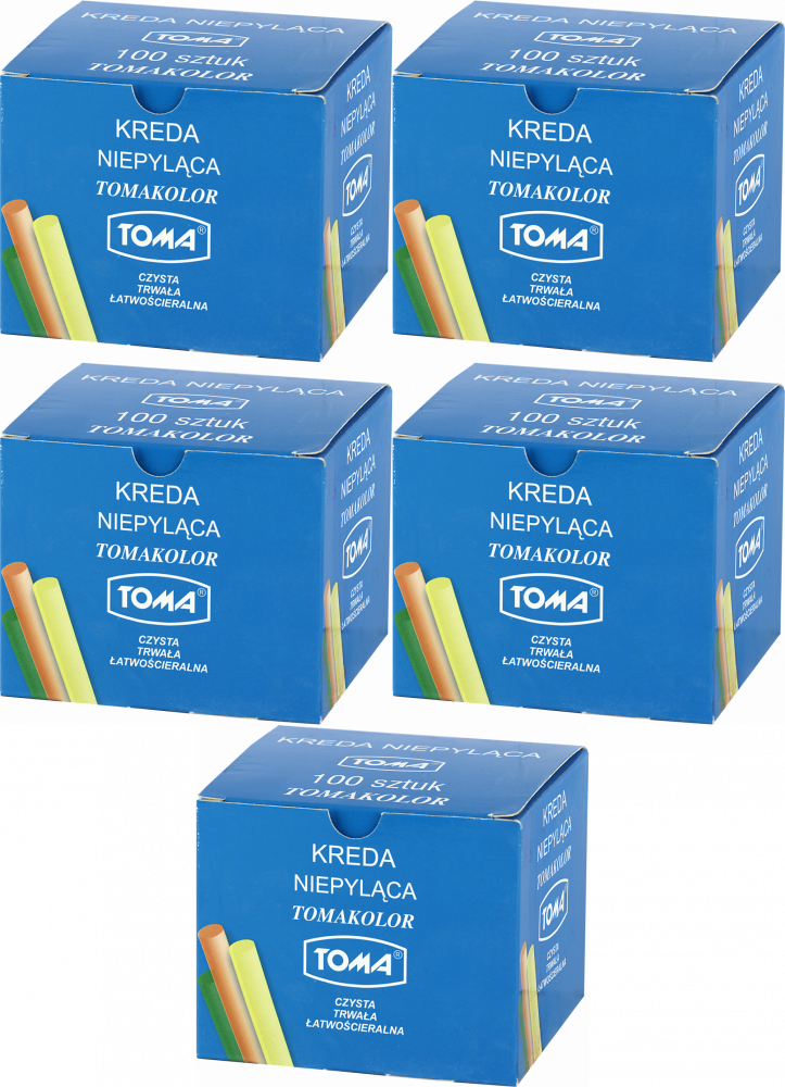5x Kreda szkolna Toma, niepyląca, 100 sztuk, mix kolorów