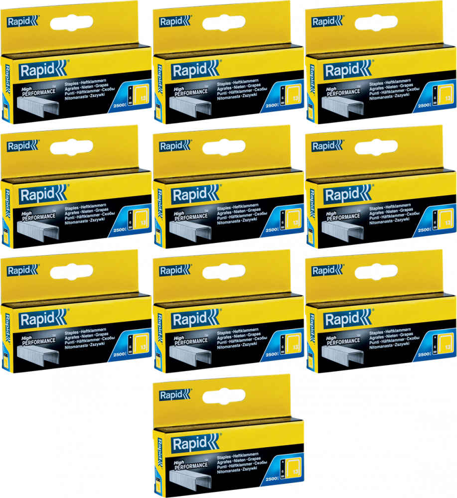 10x Zszywki Rapid, 13/6 2.5M, 2500 sztuk, srebrny