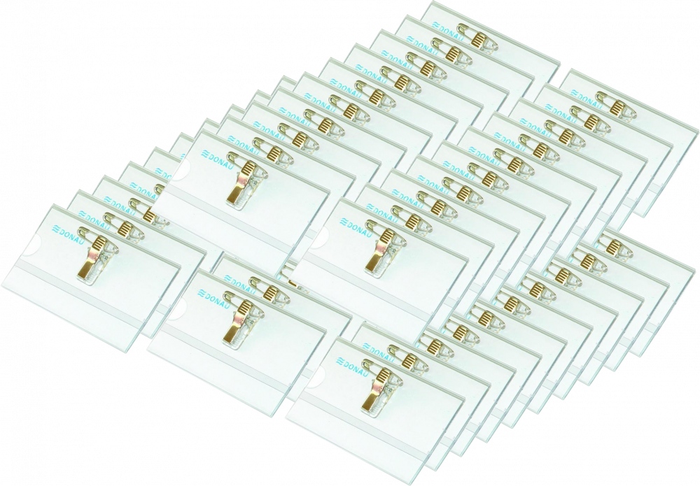 50x Identyfikator Donau, z klipsem i agrafką, 57x90 mm, przezroczysty