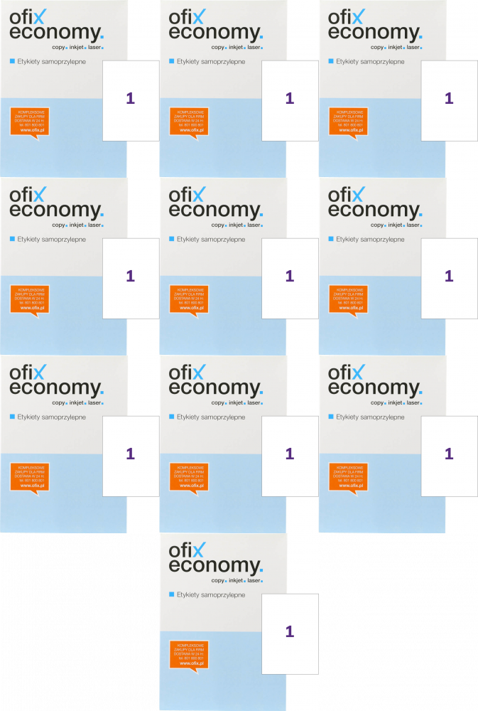10x Etykiety samoprzylepne Ofix Economy, 210x297mm, 100 arkuszy, biały