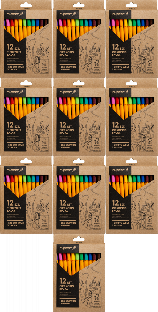 10x Cienkopis Rystor RC-04 Eko, 0.4mm, 12 sztuk, mix kolorów