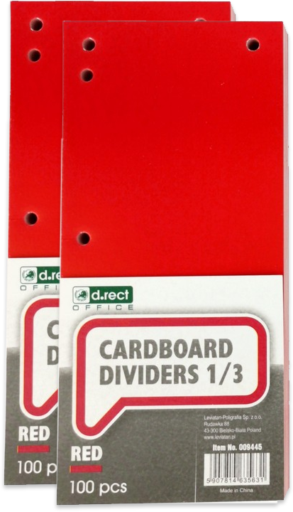 2x Przekładki kartonowe D.Rect, 1/3 A4, 100 kart, czerwony