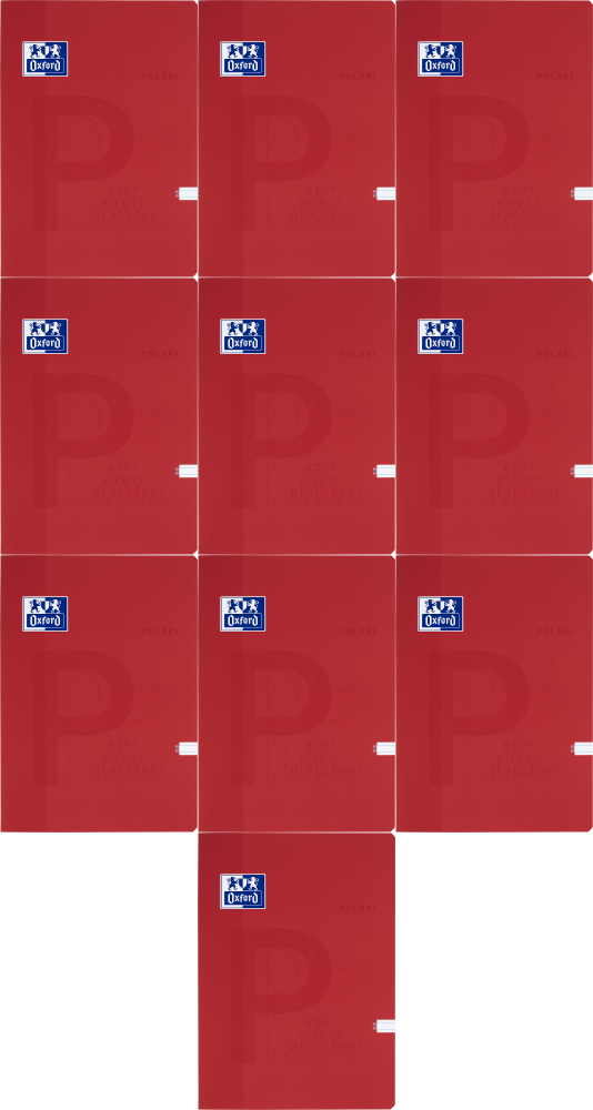 10x Zeszyt przedmiotowy w linie Oxford J. Polski, A4, miękka oprawa, 60 kartek, czerwony