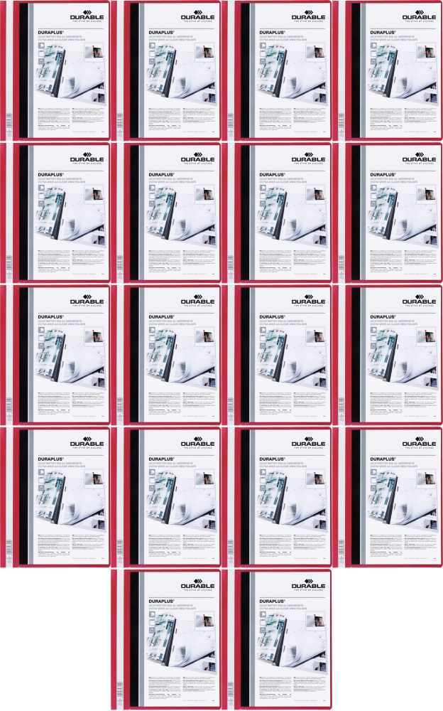 18x Skoroszyt plastikowy Duraplus Durable, A4, prezentacyjny, czerwony