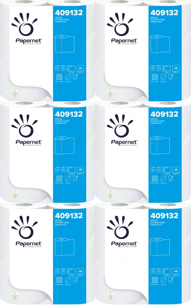6x Ręcznik papierowy kuchenny Papernet, 2-warstwowy, w roli, 2x10.34m, 2 rolki, biały