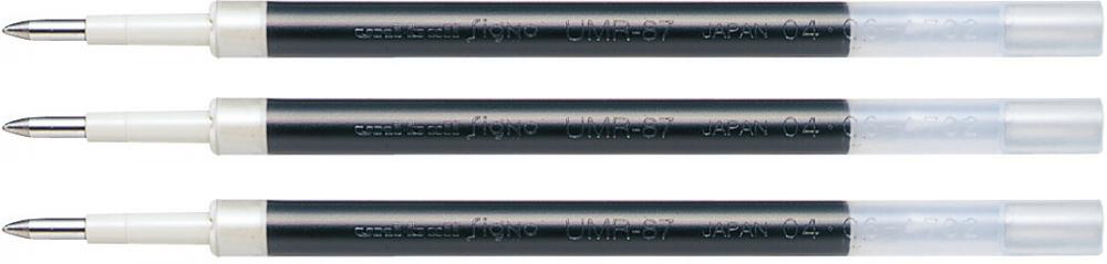 3x wkład UMR-87 do długopisu żelowego Uni, UMN-152/UMN-207, 0.7mm, czarny