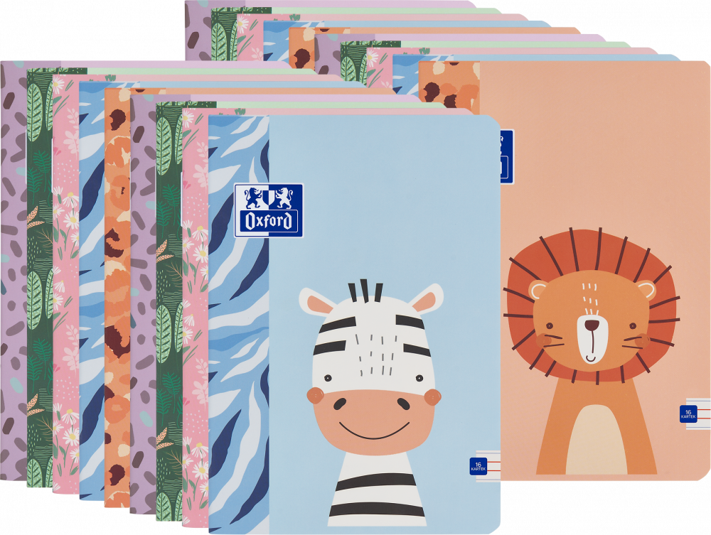 30x Zeszyt w wąskie kolorowe linie Oxford Kids, A5, miękka oprawa, 16 kartek, mix wzorów