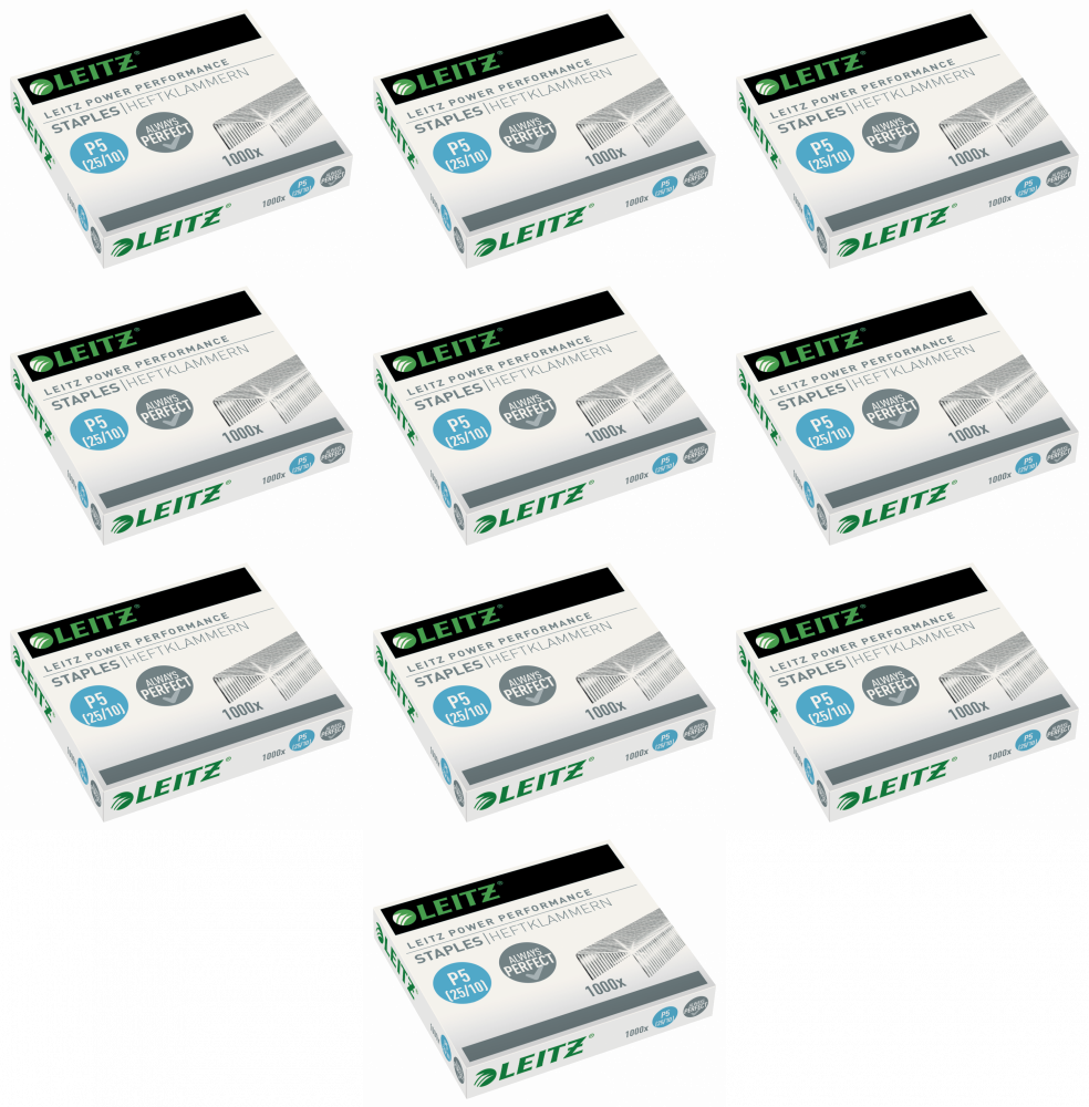 10x Zszywki Leitz Power Performance 25/10, 1000 sztuk, srebrny