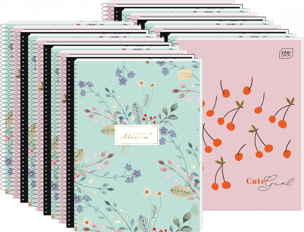 20x Kołonotatnik Interdruk, A5, w kratkę, 50 kartek, mix wzorów