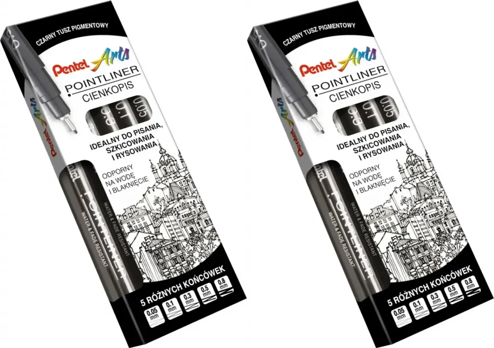 2x Cienkopis kalibrowany Pentel Pointliner, 5 sztuk, czarny