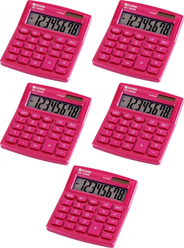 5x Kalkulator biurowy Eleven SDC-805NRPKE, 8 cyfr, różowy