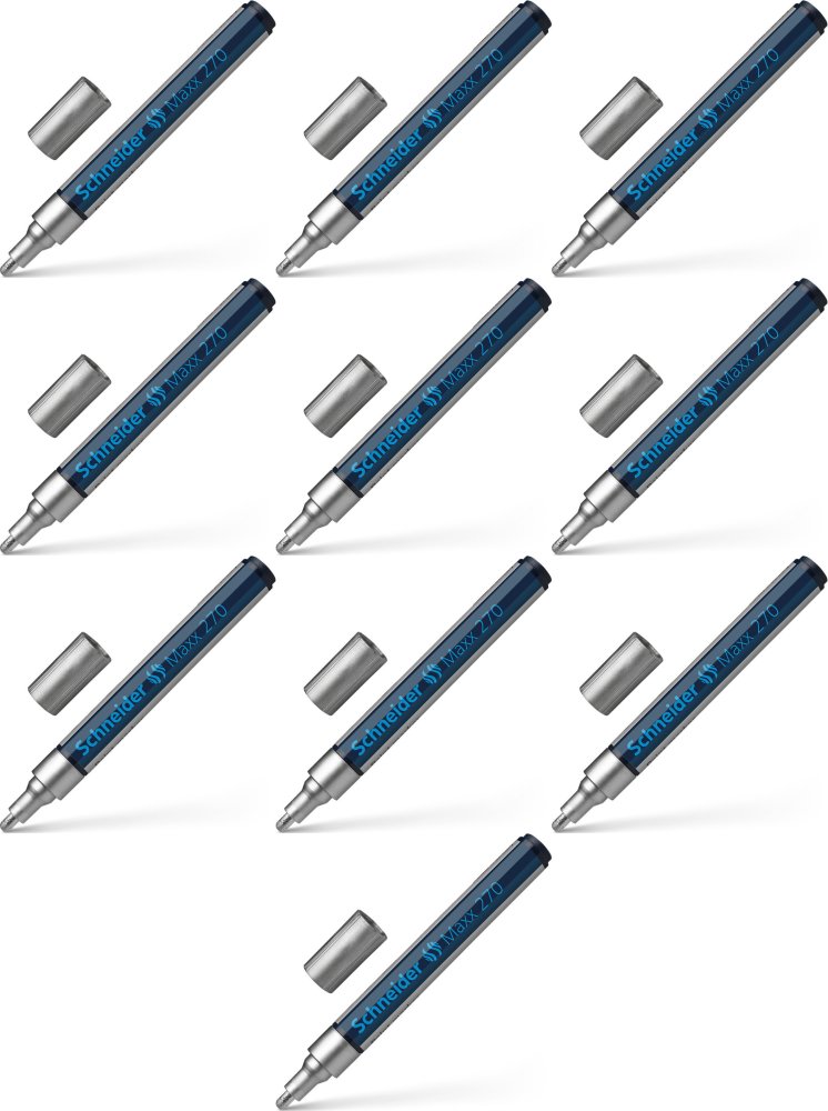 10x Marker olejowy Schneider, Maxx 270, okrągła, 1-3 mm, srebrny